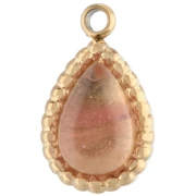 10x6 mm teardrop charm with gemstone, 304 stainless steel, gold-plated, tinted Strawberry Quartz