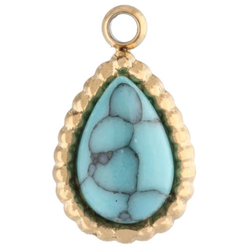Drop charm 10x6 mm imitation gemstone - 304 Gold stainless steel - Turquoise