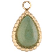 Charm drop 10x6 mm gemstone - Stainless steel 304 Gilded - Aventurine x1