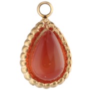 10x6 mm teardrop-shaped charm with gemstone - Gold-plated 304 stainless steel - Dyed carnelian
