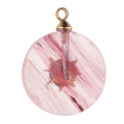 15mm Round Charm with Sun Design - Gold-Plated 304 Stainless Steel - Tinted Strawberry Quartz