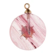15mm Round Charm with Sun Design - Gold-Plated 304 Stainless Steel - Tinted Strawberry Quartz