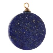 15 mm Round Charm with Sun Design - Gold-Plated 304 Stainless Steel - Lapis Lazuli x1