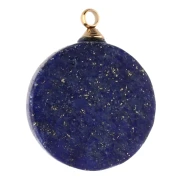 15 mm Round Charm with Sun Design - Gold-Plated 304 Stainless Steel - Lapis Lazuli x1