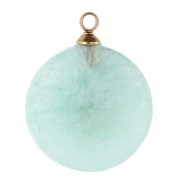15 mm round charm, sunburst design - 304 gold stainless steel - Amazonite x1