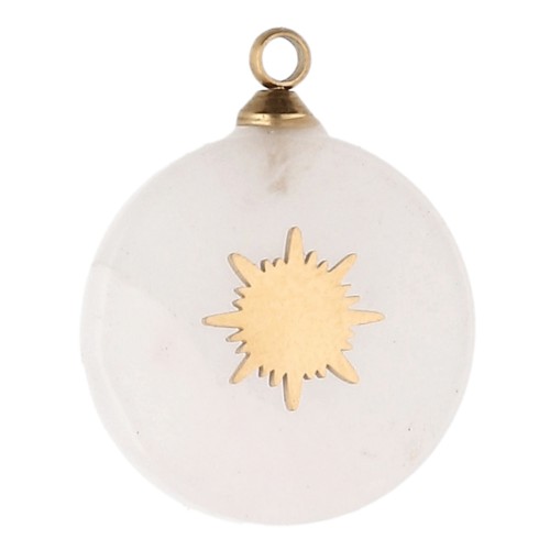 15 mm sunburst charm - 304 gold stainless steel - Rose quartz x1