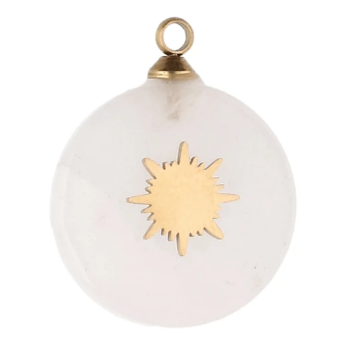 15 mm sunburst charm - 304 gold stainless steel - Rose quartz x1