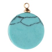 15 mm round sunburst charm - 304 gold stainless steel - Turquoise imitation x1