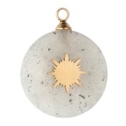 15 mm round charm, sunburst design - 304 stainless steel, gold-plated - Labradorite x1