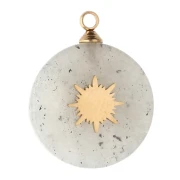 15 mm round charm, sunburst design - 304 stainless steel, gold-plated - Labradorite x1