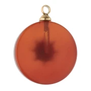 15 mm round charm, sunburst design - 304 gold stainless steel - Imitation carnelian x1