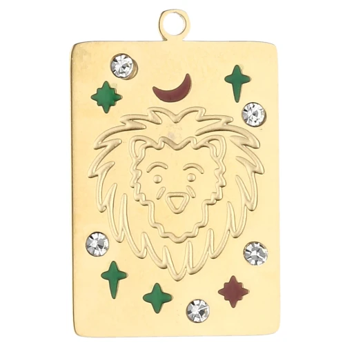 Rectangle pendant 27.5x18 mm - sign of the zodiac Leo - Stainless steel 304 Gilded x1