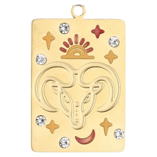 Rectangle pendant 27.5x18 mm - zodiac sign Aries - 304 stainless steel, gold-plated x1