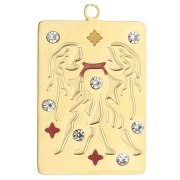 Rectangle pendant 27.5x18 mm - Gemini zodiac sign - 304 Gold stainless steel