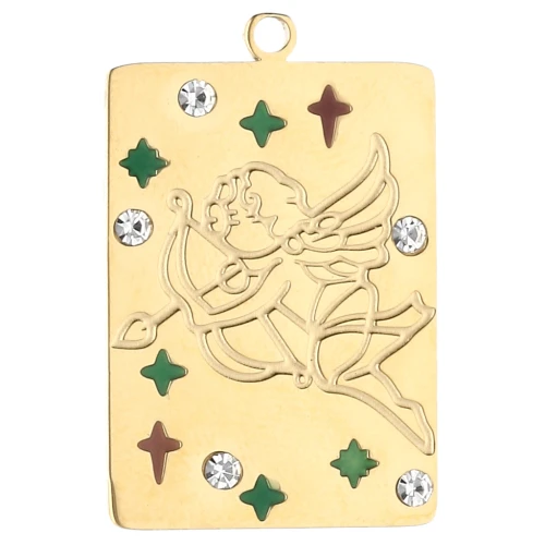 Rectangle pendant 27.5x18mm - zodiac sign Sagittarius - 304 stainless steel, gold-plated