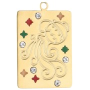 Rectangle pendant 27.5x18 mm - zodiac sign Aquarius - 304 stainless steel, gold-plated