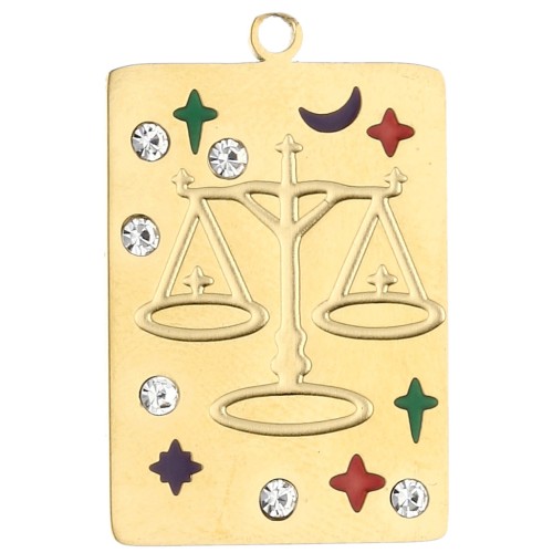 Rectangle pendant 27.5x18 mm - sign of the zodiac Libra - 304 Gold stainless steel
