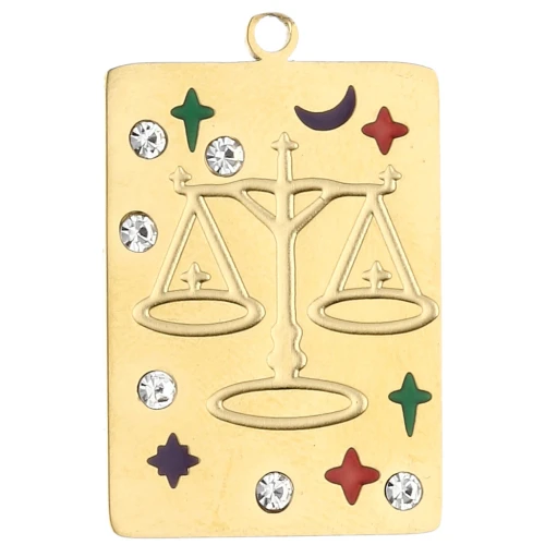 Rectangle pendant 27.5x18 mm - sign of the zodiac Libra - 304 Gold stainless steel