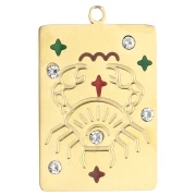 Rectangle pendant 27.5x18 mm - zodiac sign Cancer - 304 stainless steel, gold-plated x1