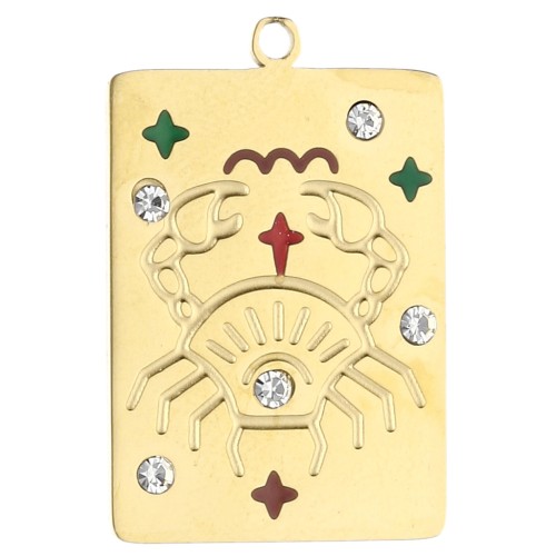 Rectangle pendant 27.5x18 mm - zodiac sign Cancer - 304 stainless steel, gold-plated x1