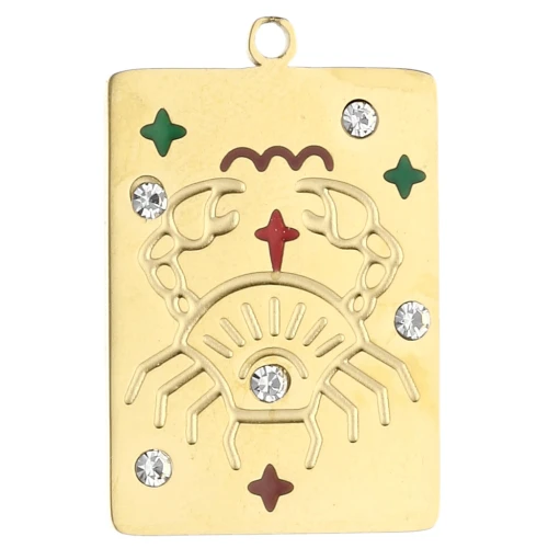 Rectangle pendant 27.5x18 mm - zodiac sign Cancer - 304 stainless steel, gold-plated x1