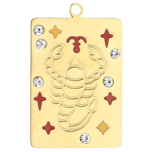 Rectangle pendant 27.5x18 mm - Scorpio zodiac sign - 304 stainless steel, gold-plated