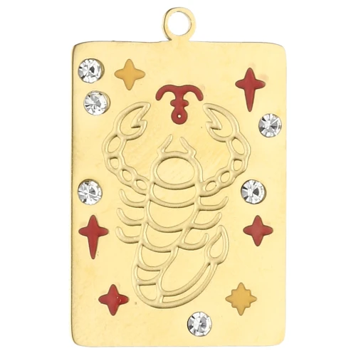 Rectangle pendant 27.5x18 mm - Scorpio zodiac sign - 304 stainless steel, gold-plated