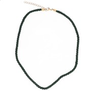 Polyester cord necklace 4 mm - 304 stainless steel - Gold - Dark green x1