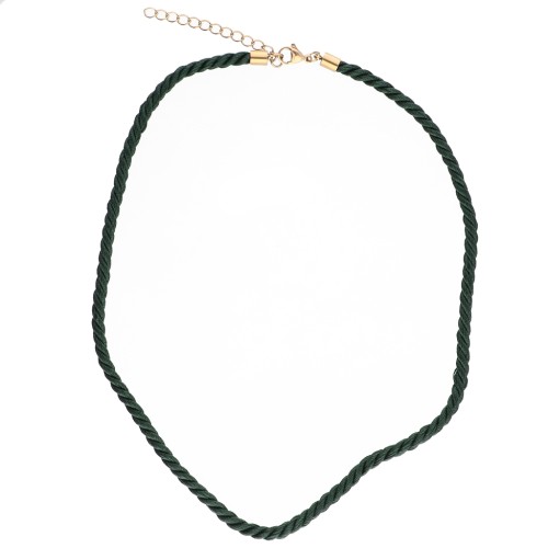 Polyester cord necklace 4 mm - 304 stainless steel - Gold - Dark green x1