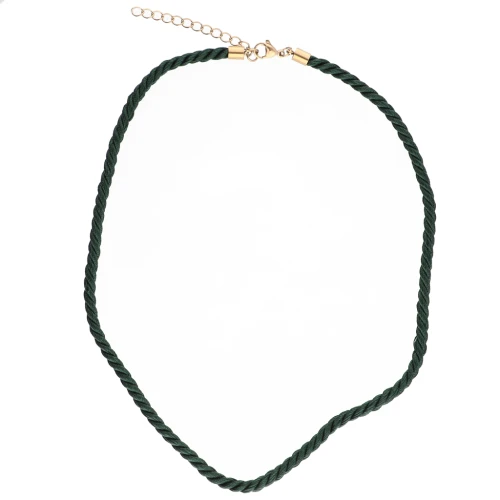 Polyester cord necklace 4 mm - 304 stainless steel - Gold - Dark green x1