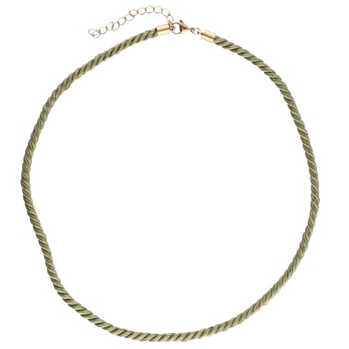 Polyester cord necklace 4 mm - 304 stainless steel - Gold - Khaki x1