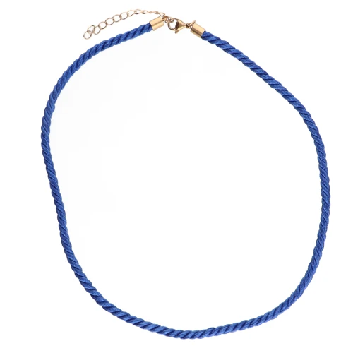 Polyester cord necklace 4 mm - 304 stainless steel - Gold - Hard blue x1