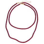 Polyester cord long necklace 4 mm - Stainless steel 304 - Gold - Dark red x1