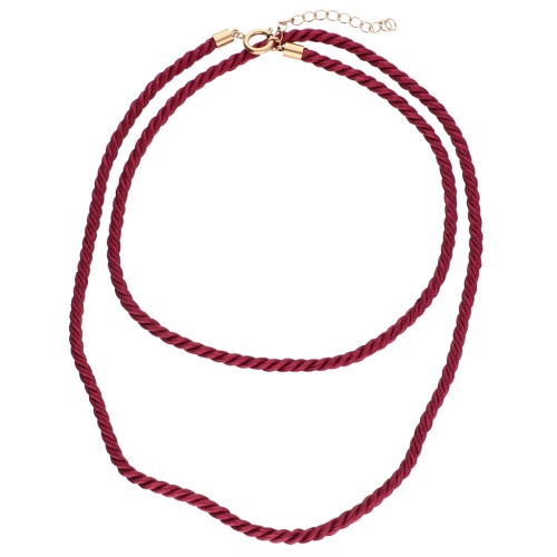 Polyester cord long necklace 4 mm - Stainless steel 304 - Gold - Dark red x1