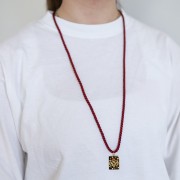 Polyester cord long necklace 4 mm - Stainless steel 304 - Gold - Dark red x1