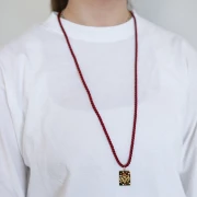 Polyester cord long necklace 4 mm - Stainless steel 304 - Gold - Dark red x1