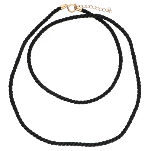 Polyester cord long necklace 4 mm - 304 stainless steel - Black x1