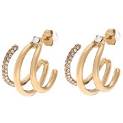 Triple-row hoop earrings with zirconium oxide 21 mm - 304 Gold stainless steel x2