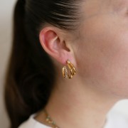 Triple-row hoop earrings with zirconium oxide 21 mm - 304 Gold stainless steel x2