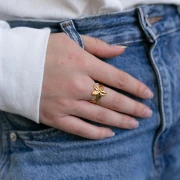 Adjustable flower ring - T.50 to T.61 - Stainless steel 316L Gold x1