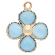 16 mm gemstone flower pendant - Gilded with fine gold - Blue Chalcedony x1