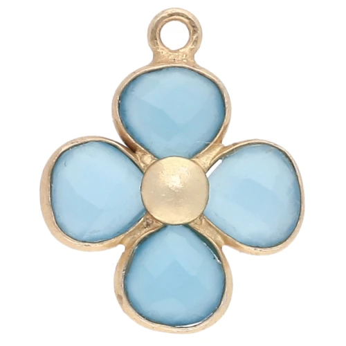 16 mm gemstone flower pendant - Gilded with fine gold - Blue Chalcedony x1