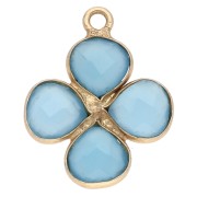 16 mm gemstone flower pendant - Gilded with fine gold - Blue Chalcedony x1