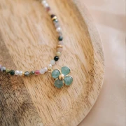 16 mm gemstone flower pendant - Gilded with fine gold - Blue Chalcedony x1