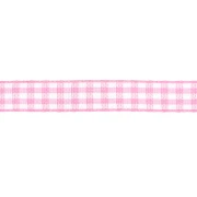 10 mm polyester gingham ribbon - Pink - White x1m