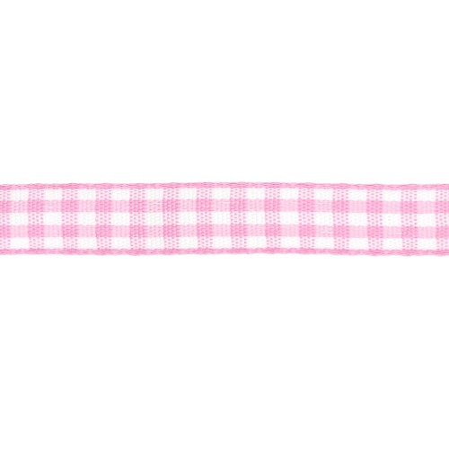 10 mm polyester gingham ribbon - Pink - White x1m