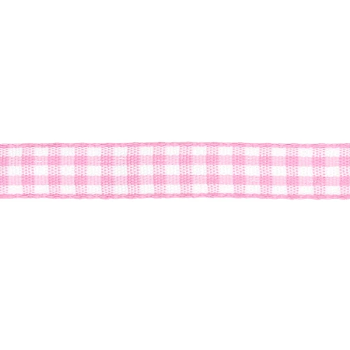 10 mm polyester gingham ribbon - Pink - White x1m