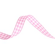 10 mm polyester gingham ribbon - Pink - White x1m