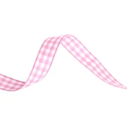 10 mm polyester gingham ribbon - Pink - White x1m