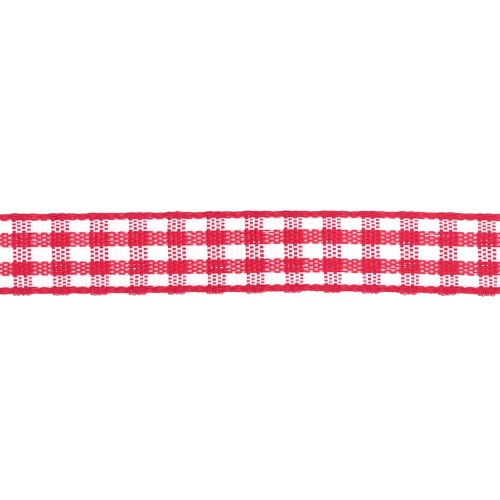 10 mm polyester gingham ribbon - Red - White x1m